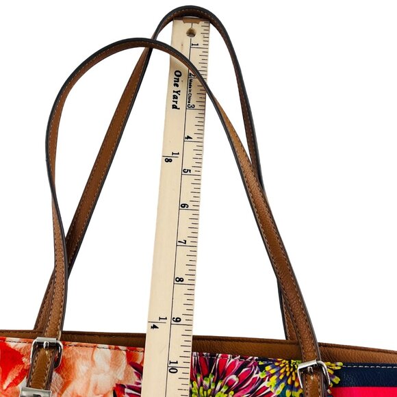 Nine West Floral Stripe Tote Bag With Brown Handles & Interior Pockets - Picture 6 of 8